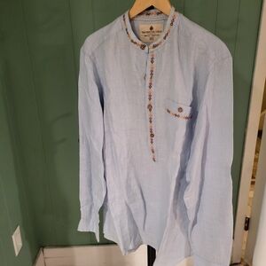 Light Blue Embroidered Collar Tunic, Linen, M Tall, The Territory Ahead